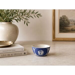 Vnt 1970 Wedgwood Cobalt Blue Jasperware Mythological Bowl 5" - Interior Stains